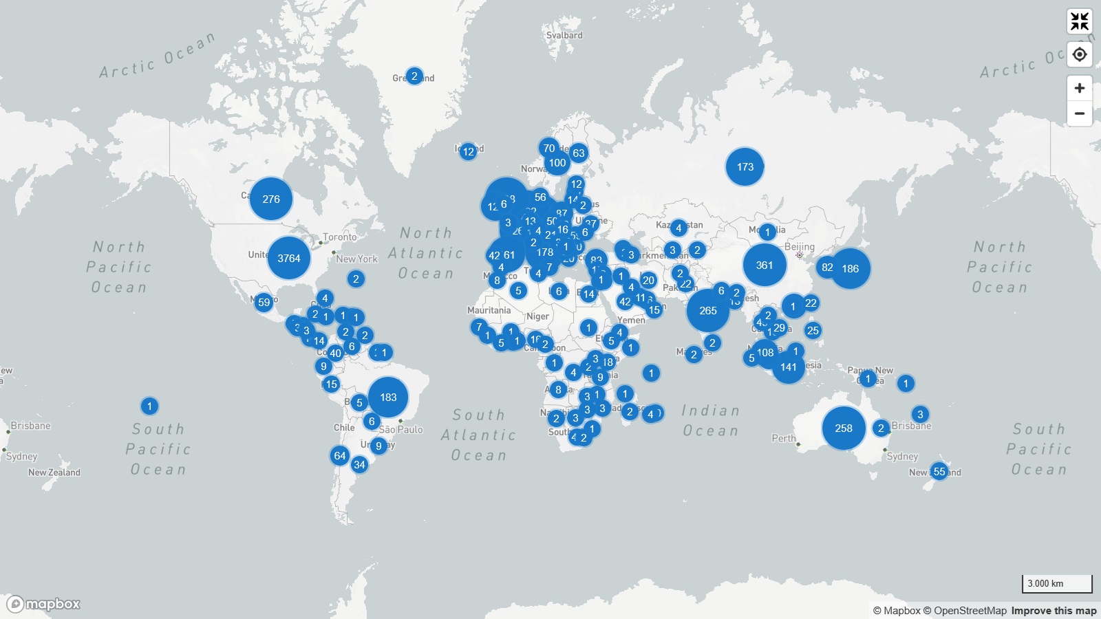 Mapa dos Datecenters no Mundo